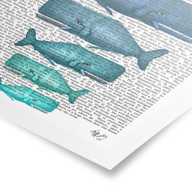 quadro em tons de azul Animal Reading - Whale Family