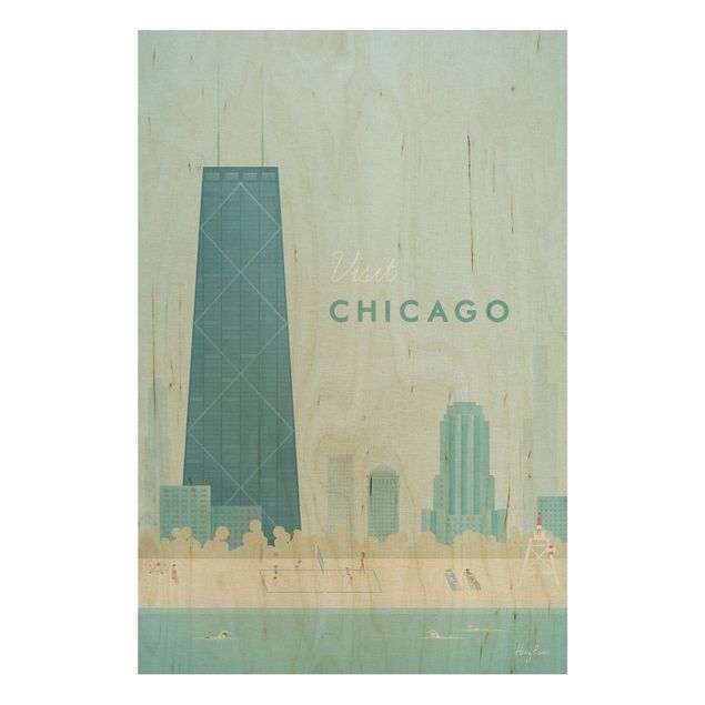 Quadros em madeira vintage Travel Poster - Chicago