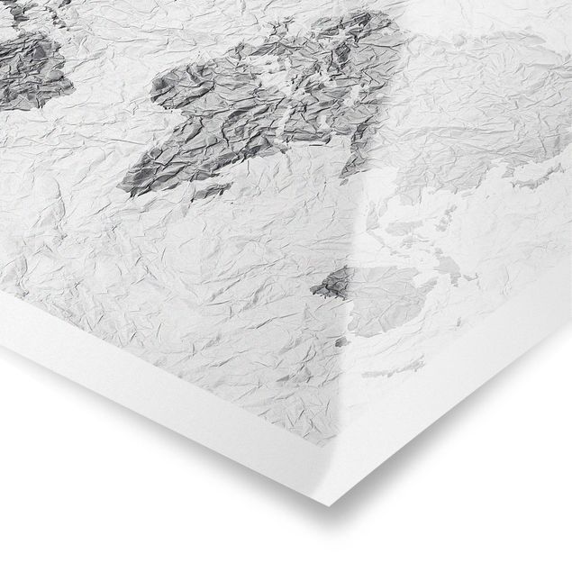 Quadros decorativos Paper World Map White Grey