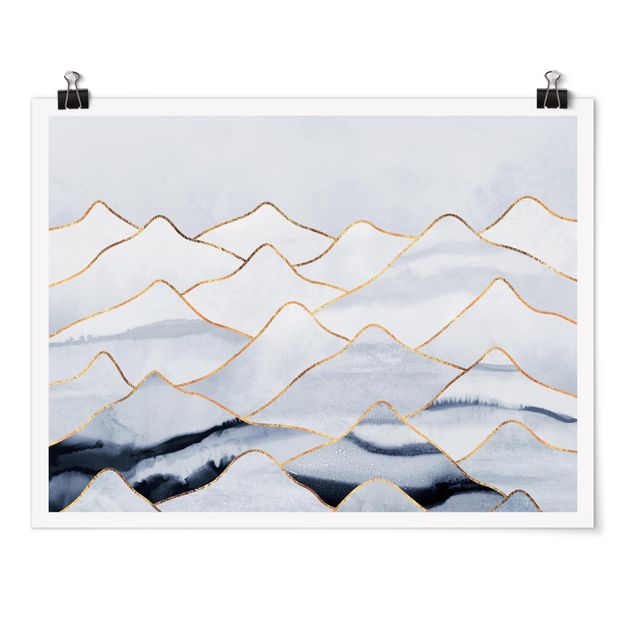 Posters quadros famosos Watercolour Mountains White Gold
