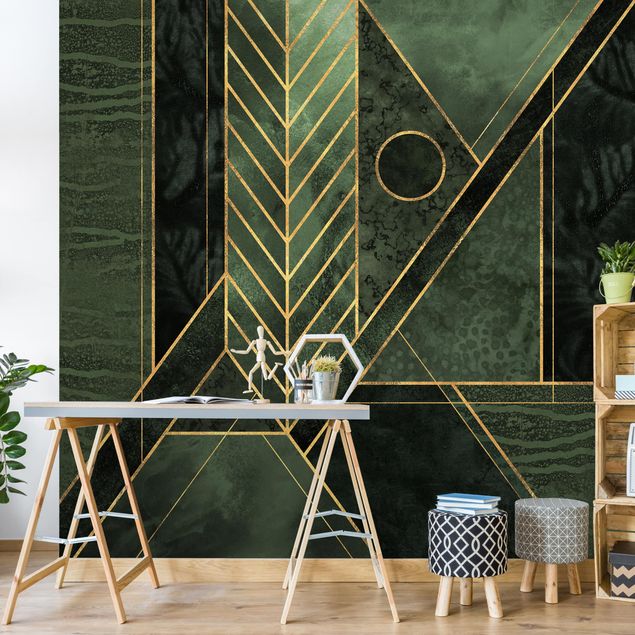 Papel de parede padrões Geometric Shapes Emerald Gold
