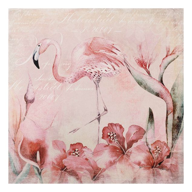 Quadros florais Shabby Chic Collage - Flamingo