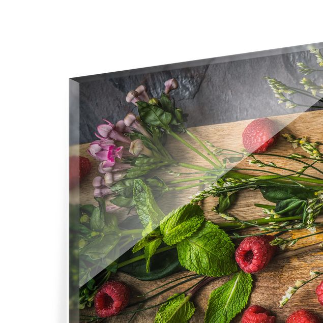 Painel anti-salpicos de cozinha Flowers Raspberry Mint