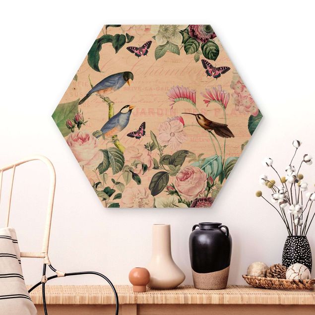 decoraçao para parede de cozinha Vintage Collage - Roses And Birds