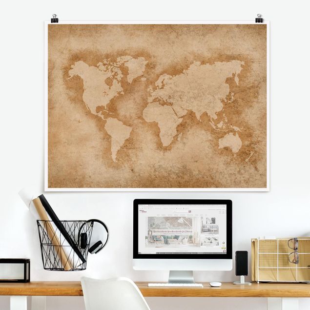decoraçao para parede de cozinha Antique World Map