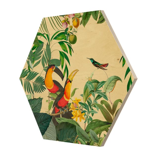 Quadros multicoloridos Vintage Collage - Birds In The Jungle