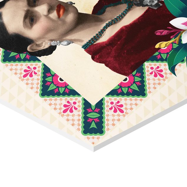 Quadros hexagonais Frida Kahlo - Flowers And Geometry