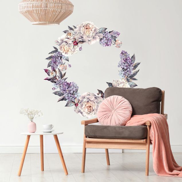 decoraçao para parede de cozinha Watercolour Lilac Peonies Wreath XXL