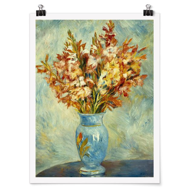 Posters flores Auguste Renoir - Gladiolas in a Blue Vase