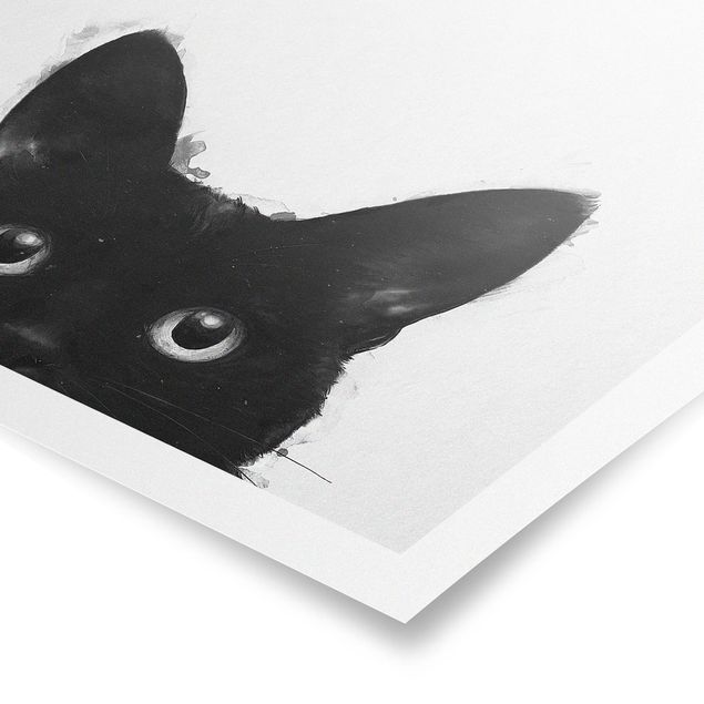 Posters animais Illustration Black Cat On White Painting
