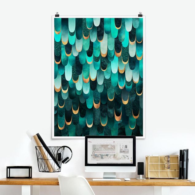 Posters quadros famosos Feathers Gold Turquoise