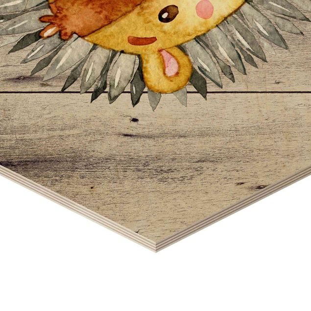 quadro de madeira para parede Watercolor Hedgehog On Wood