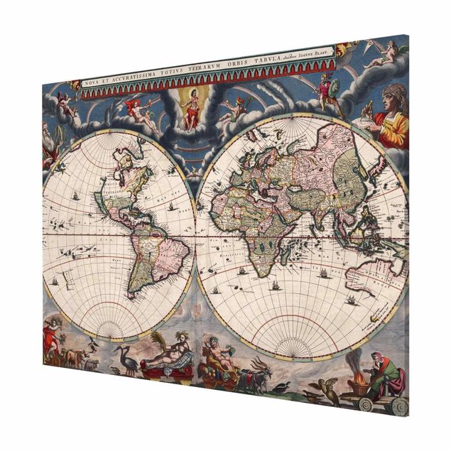 Quadros mapa mundi Historic World Map Nova Et Accuratissima Of 1664