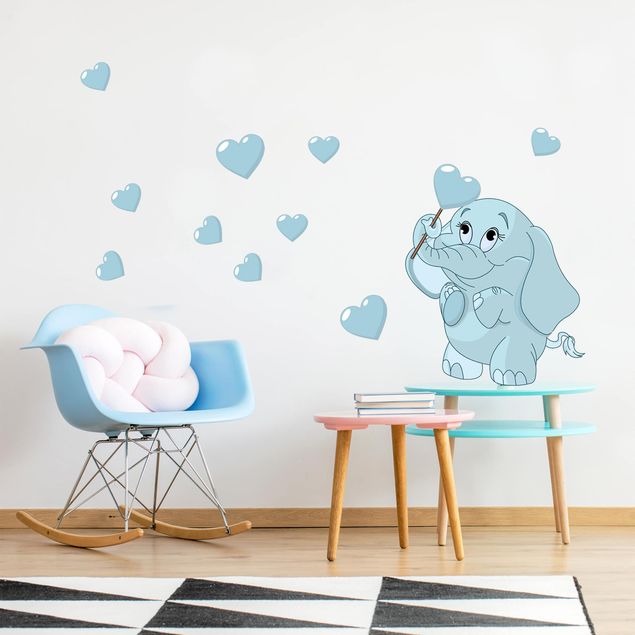 Autocolantes de parede animais Baby Elephant With Blue Hearts