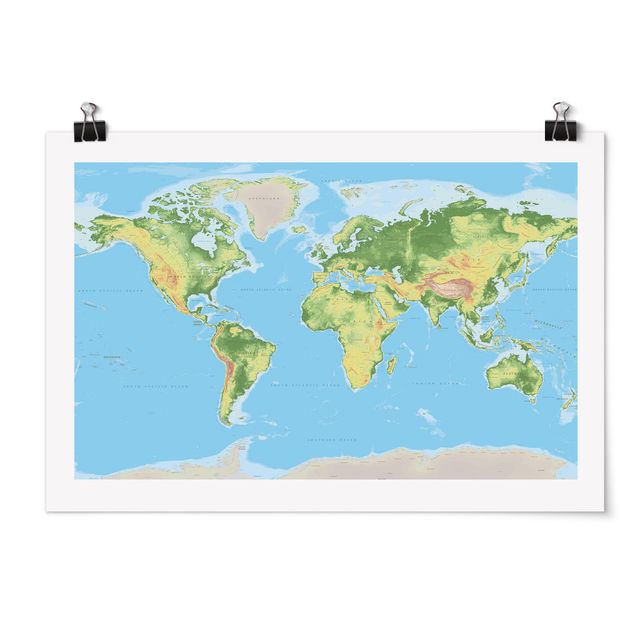 Quadros modernos Physical World Map