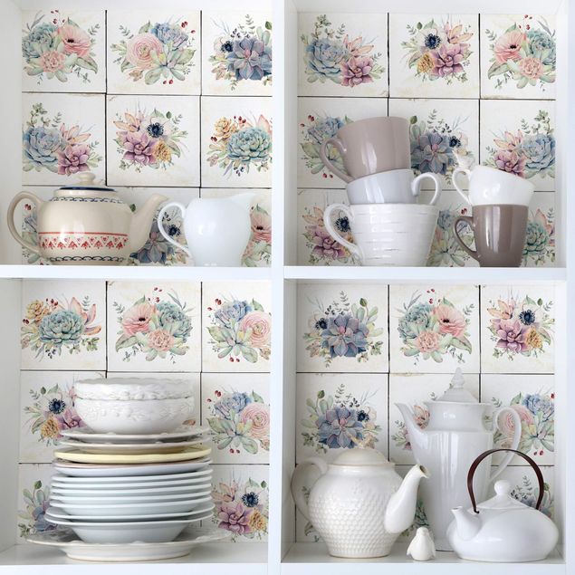 decoraçao para parede de cozinha Watercolour Flowers Cottage
