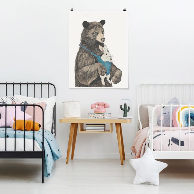 Posters quadros famosos Illustration Bear And Bunny Baby
