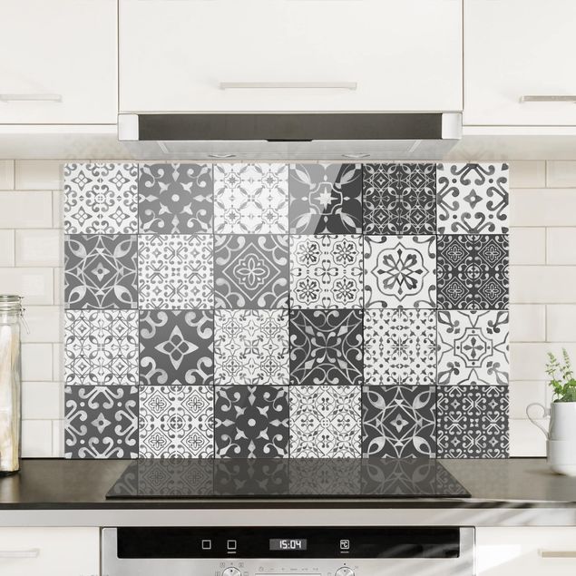decoraçao para parede de cozinha Tile Pattern Mix Gray White