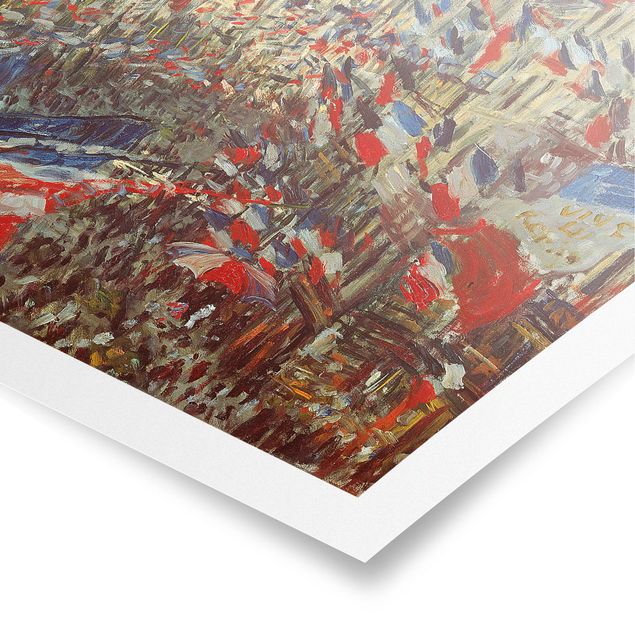 Posters cidades e paisagens urbanas Claude Monet - The Rue Montorgueil with Flags