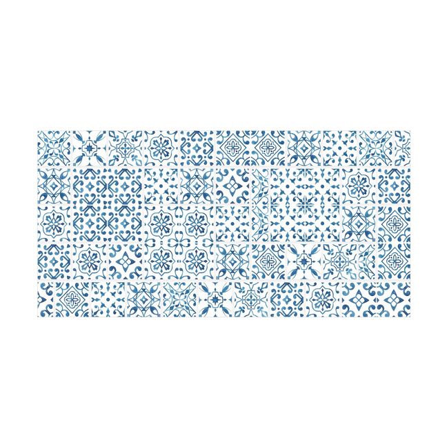 tapete para sala moderno Tile Pattern Blue White