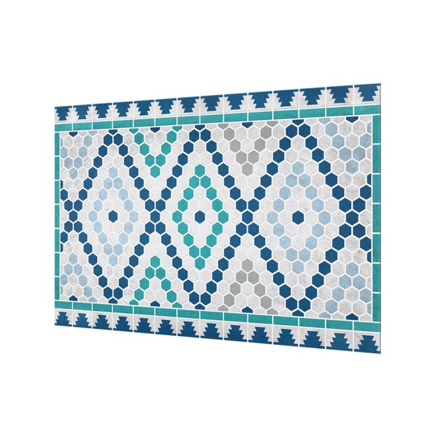 Painel anti-salpicos de cozinha Moroccan tile pattern turquoise blue