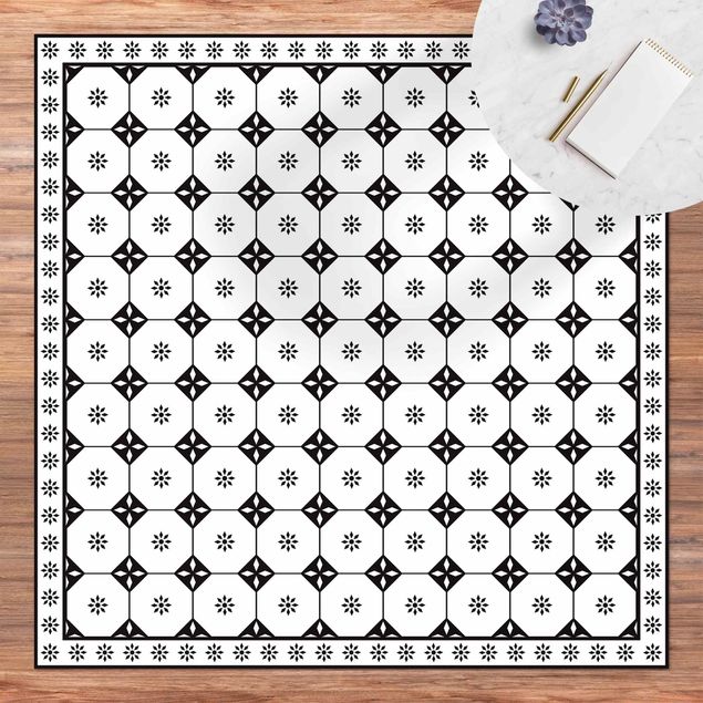 tapete varanda Geometrical Tiles Cottage Black And White With Border