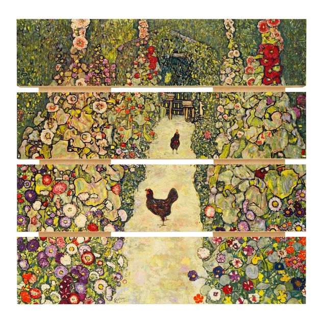 Quadros em madeira flores Gustav Klimt - Garden Path with Hens