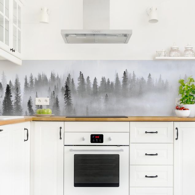 backsplash cozinha Fog In The Fir Forest Black And White