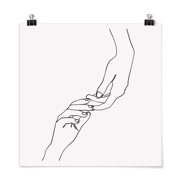 Posters quadros famosos Line Art Hands Touching Black And White