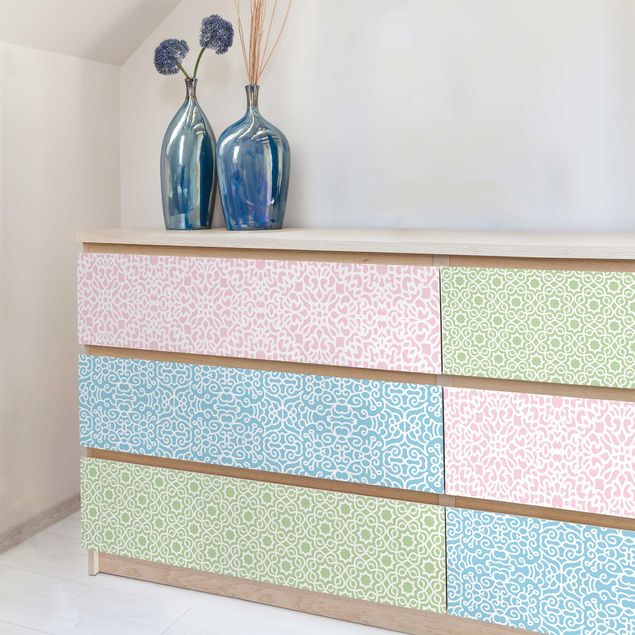 Papel autocolante para móveis mate 3 Arabian Pattern In Pastel Colours - Rosé Mint Pastel Blue
