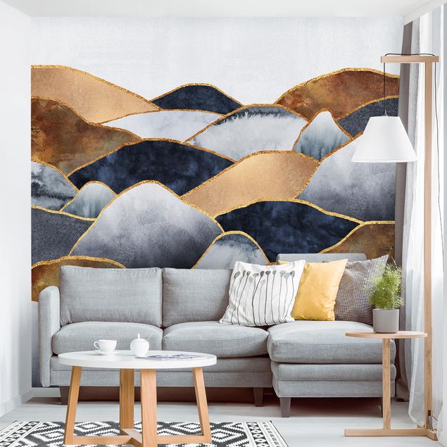 papel de parede moderno Golden Mountains Watercolour
