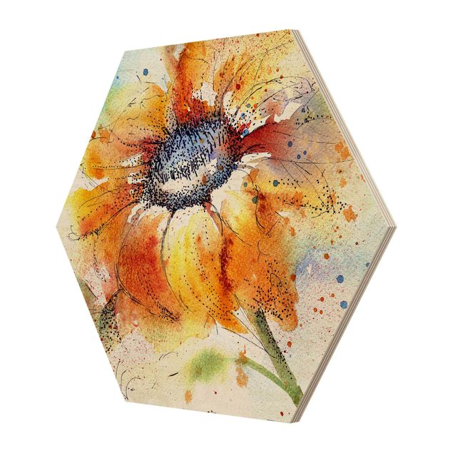 Quadros hexagonais Painted Sunflower