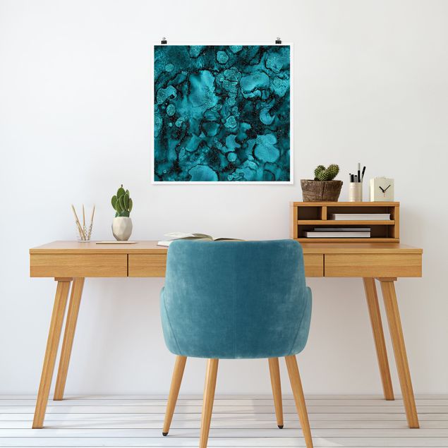 Posters abstratos Turquoise Drop With Glitter