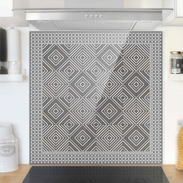 decoraçoes cozinha Geometrical Tiles Vortex Grey With Mosaic Frame
