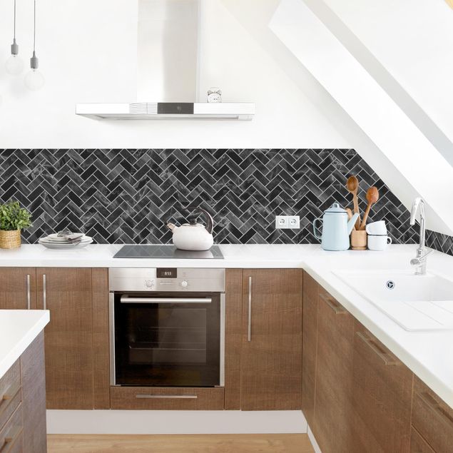 Backsplash de cozinha imitação azulejos Marble Fish Bone Tiles - Black