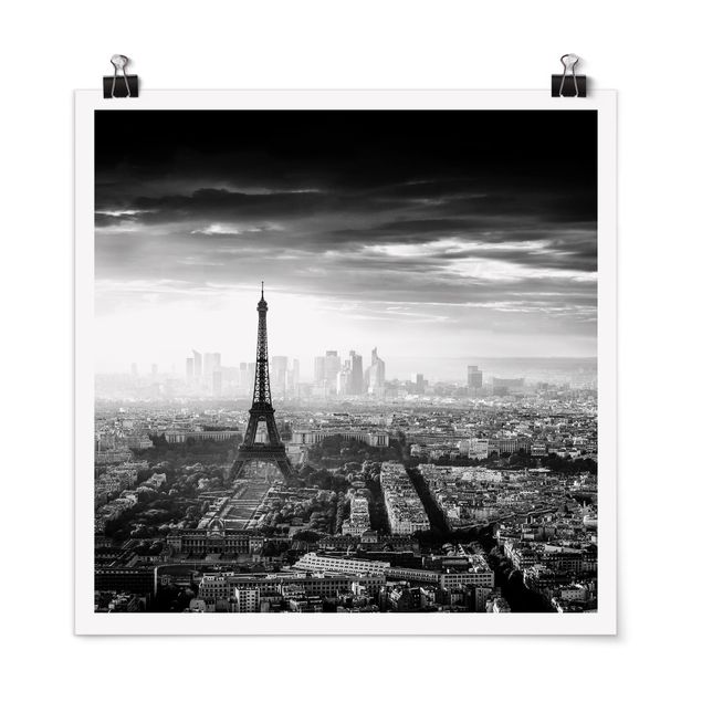 poster preto e branco The Eiffel Tower From Above Black And White
