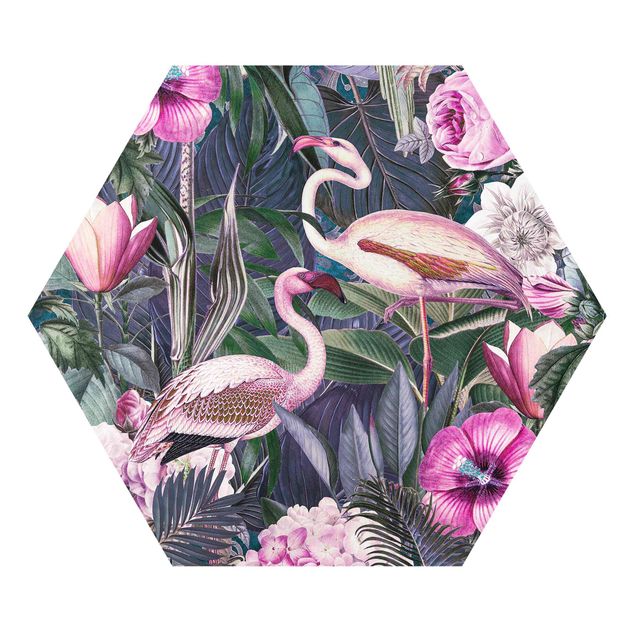 Quadros famosos Colorful Collage - Pink Flamingos In The Jungle