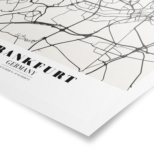 quadros em preto e branco Frankfurt City City Map - Classical