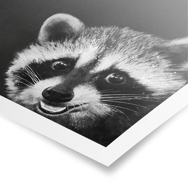 Posters animais Illustration Racoon Black And White Painting