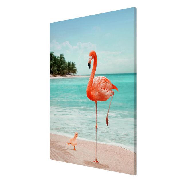 quadro de praia Beach With Flamingo