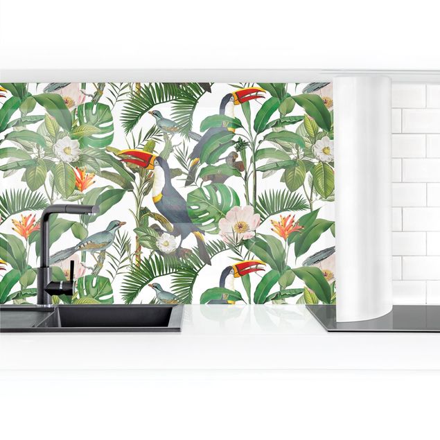 Quadros de Andrea Haase Tropical Toucan With Monstera And Palm Leaves II