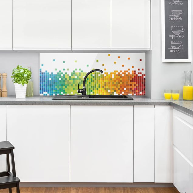 Painel anti-salpicos de cozinha padrões Pixel Rainbow