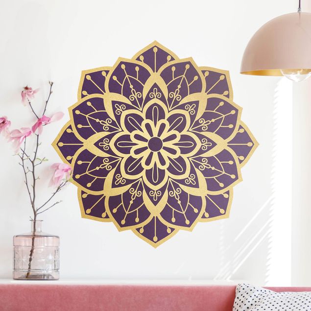 Autocolantes de parede ornamentos Mandala Flower Pattern Gold Violet