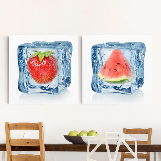 decoraçao para parede de cozinha Strawberry and melon in the ice cube