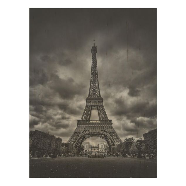 decoraçao cozinha Eiffel Tower In Front Of Clouds In Black And White