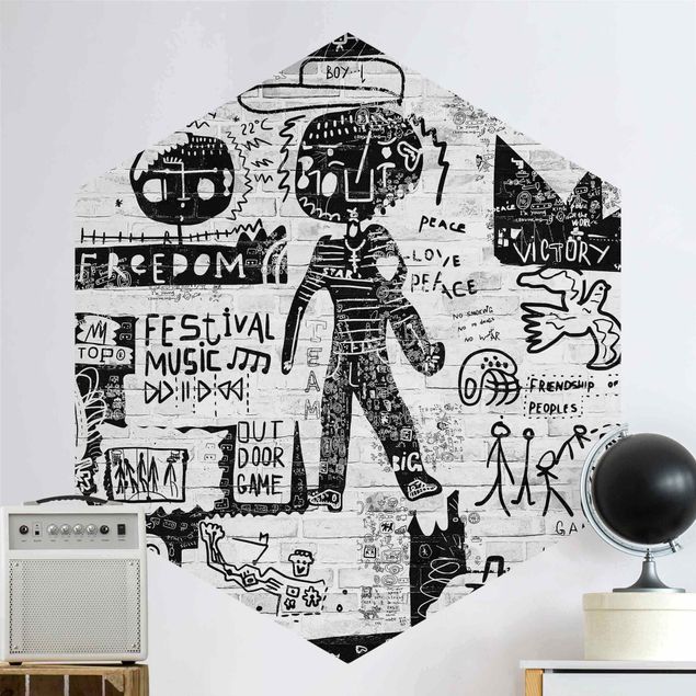 Papel de parede grafite Abstract Graffiti Art Black And White