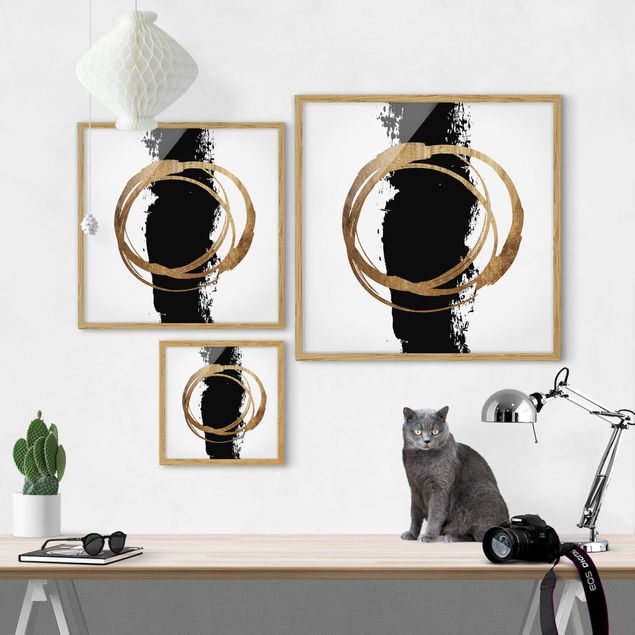 decoração quadros Abstract Shapes - Gold And Black