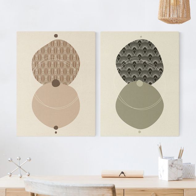 telas decorativas para sala de jantar Abstract Shapes - Circles Beige & Green
