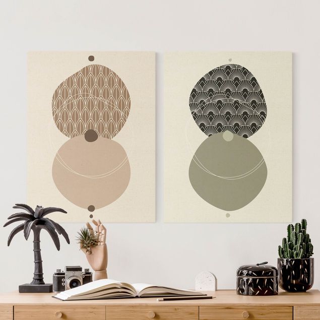 quadros decorativos verde Abstract Shapes - Circles Beige & Green