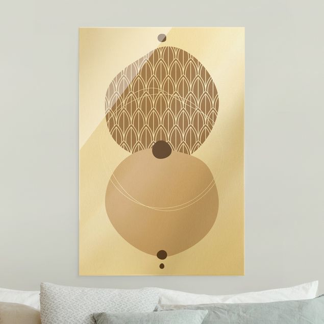 Quadros em vidro abstratos Abstract Shapes - Circles In Beige